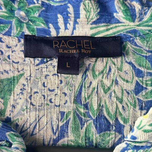 Rachel Roy blue and white Midriff floral blouse blue/white/green - Picture 3 of 5